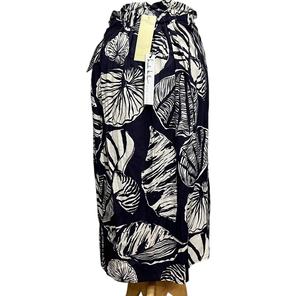 Nicole Miller Wrap Skirt XS Blue White Linen Blend Seashell Coconut Girl Resort - Picture 5 of 15